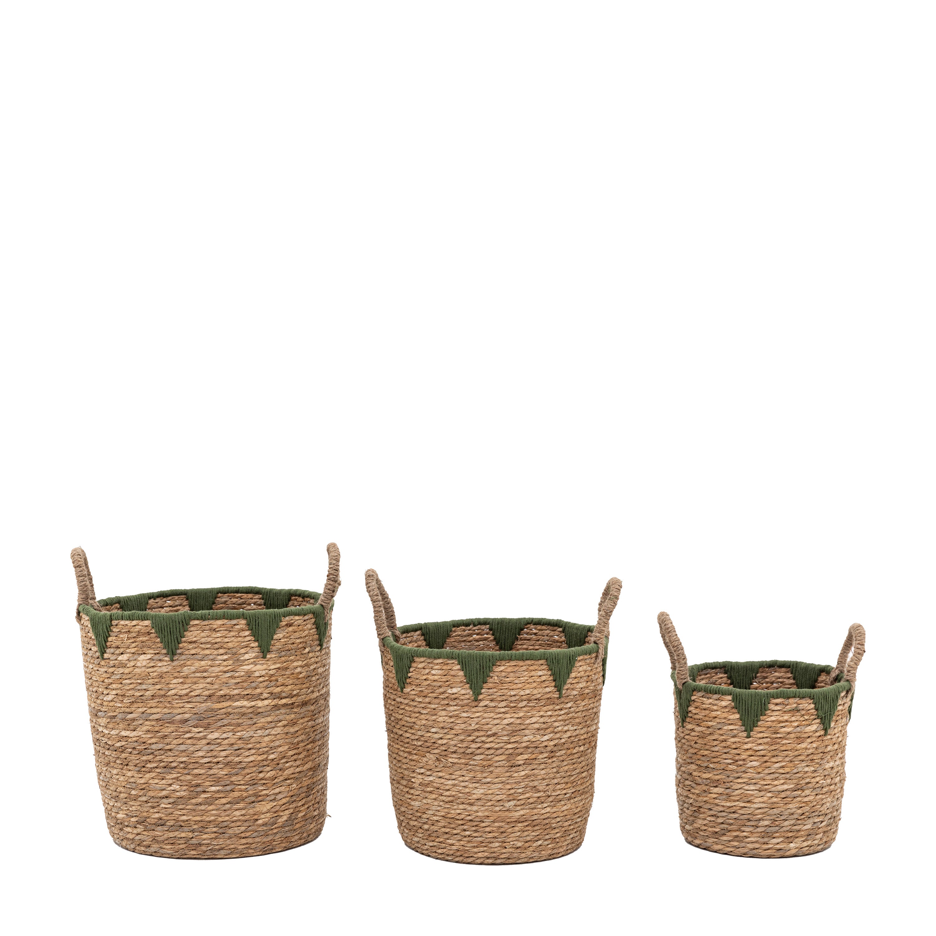 Set of 3 Brentwood Natural & Green Seagrass Baskets
